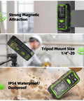 Dual Laser Distance Meter Pro Grade With 656ft Range Rechargeable Angled Sensor Magnetic Back For Easy Bilateral Measurements In Rooms And Jobsites With Long Battery Life And 5 Year Warranty, magnetic back, tripod mount, IP54
