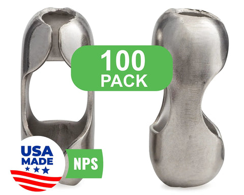 Nickel-plated steel B type connectors in 100 pack for 4.5mm beaded ball chain, USA made, indoor use, crafting and DIY projects.