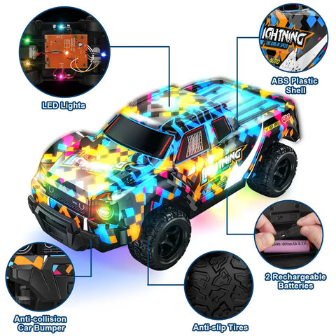Remote Control Pickup RC Car 1 To 24 Scale With Light Up LED Effects, 2.4 GHz Controller For Boys Ages 3 4 5 6 7 8, durable mini toy