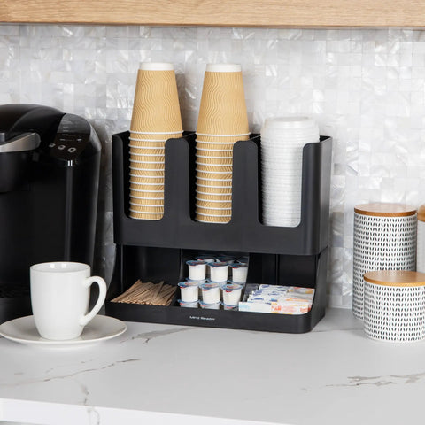 Cup And Condiment Station For Countertop Coffee Bar 13 Inch Organizer With 6 Compartments For Cups Lids Packets And Accessories Black Plastic