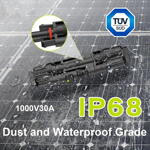 Heavy Duty 30 Pairs Solar Connector Kit With 60 Pcs Panel Cable Adapters IP68 Waterproof shown on solar panel.