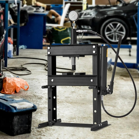 10 Ton H Frame Hydraulic Shop Press With Dual Press Plates Adjustable Work Table Height Heavy Duty Garage Floor Press