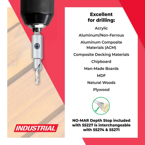 Carbide Tipped Countersink Drill Bit Set With Ball Bearing Guide AMS-628 6-Piece For Wood Plastic Aluminum Acrylic