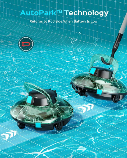 2026 Upgrade Cordless Robotic Pool Cleaner With 80 Minute Run Time For Above Ground Pools Up To 650 Sq Ft Portable Self Parking Transparent Green Automatic Vacuum And Dual Stage Filtration