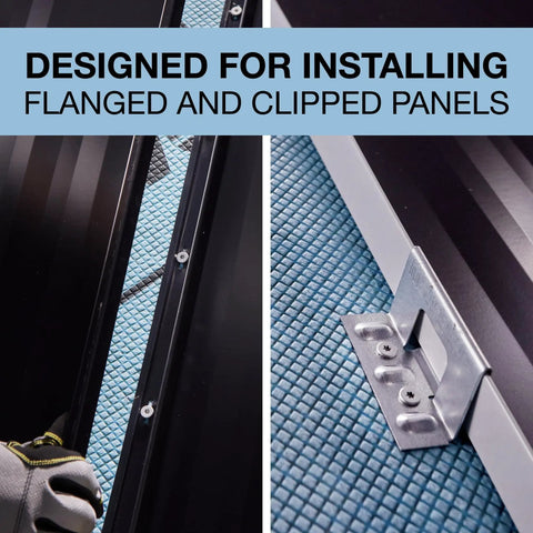Heavy Duty Size 10 X 1 Inch Low Profile Standing Seam Metal Roofing Screws With Quick Bite Sharp Point For Fast Wood Deck Installations And Flush Pancake Head Design To Stop Dimples, 360 Pack installed on metal panels.