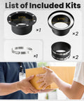 Amazon dust collection fittings kit: includes 1 flange with 3.77 in ID, 2 rings, 1 small hose clamp, and 2 rubber sleeves with clamps.