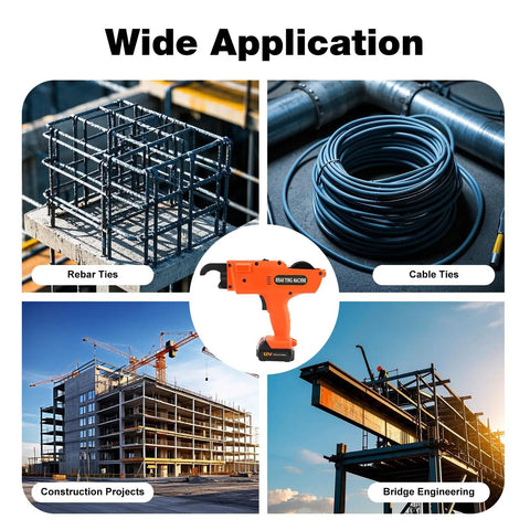 Heavy Duty Automatic Rebar Tying Gun 110V Cordless With 1800mAh Battery Fast Steel Wire Tacker For Construction Mesh Tools Complete Set Orange in use for rebar ties and construction projects.
