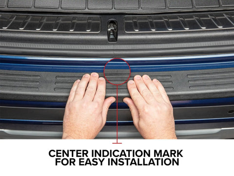 Installing Mazda CX 5 Rear Bumper Topper Protector Black For 2017 To 2025 Models with center mark for easy alignment