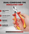 Insulated Cable Cutters 6 Inch Pro Grade 1000V VDE Rated CrV Wire Cutters For Electricians Safe On Live Wires Easy To Use For Pros With Clean Precise Cuts For Panels And Wiring Installations, red yellow TPE grip