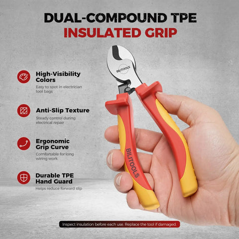 Insulated Cable Cutters 6 Inch Pro Grade 1000V VDE Rated CrV Wire Cutters For Electricians Safe On Live Wires Easy To Use For Pros With Clean Precise Cuts For Panels And Wiring Installations, red yellow TPE grip