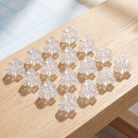 Clear Acrylic 90 Degree Corner Brackets Set With M4 Screws 20 Pack Cube Shelf Supports on wooden surface