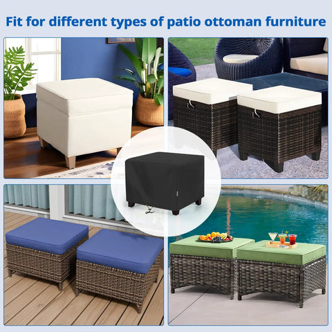 Outdoor Ottoman Cover 26W By 26D By 18H Square Coffee Table Waterproof All Weather Protection For Patio Furniture Black Cover