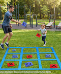 Father and child playing Outdoor Giant Tic Tac Toe And Bean Bag Toss Game For Kids And Adults on grass field