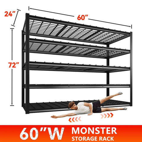 Heavy Duty 60 Inch Wide Garage Shelving Unit With 3000 Lbs Capacity, 5 Tier Metal Storage Racks For Garage Basement Pantry Workshop And More, Built To Last Steel Shelves For Maximum Space And Clean Up Clutter, 60W x 72H x 24D