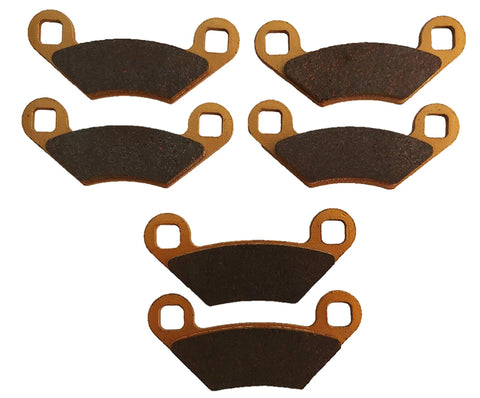 Six ceramic brake pads with copper backing plates, front view