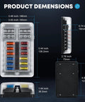 12V Marine Fuse Block With Waterproof Housing And LED Indicator, Includes 30 Fuses From 5A To 25A, front and side dimensions