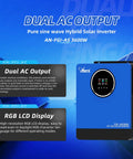 Badass 3600W Hybrid Solar Inverter With Integrated 120A Mppt Controller Delivering Smooth 24V To 110V Ac Power For Tough Home Backup And Real Emergency Energy Relief Rig, featuring dual AC outputs and RGB LCD display.