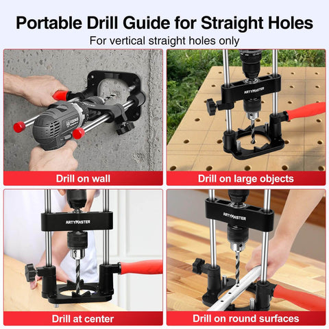 Portable Drill Guide For Straight Holes With Precision Drilling Jig And Chuck Key Attachment Converts Handheld Drilling To Drill Press Level Accuracy For Woodworking Projects Delivers Stable Pro Grade Holes Without Rework in use for wall and wood surfaces