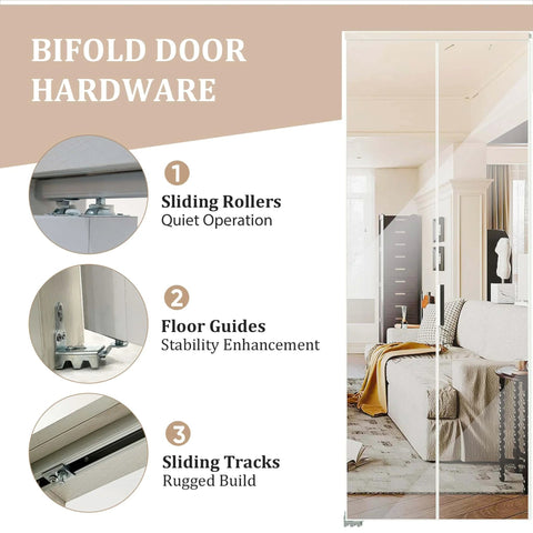 1 Lite Mirror Bifold Closet Doors With Sliding Hardware Kit Aluminum Alloy Folding Doors For Bedroom 36 Inch By 80 Inch
