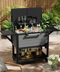 104 Quart Patio Rolling Ice Chest Cooler Cart with Wheels for Outdoor Parties and Backyard BBQs, portable bar with shelves