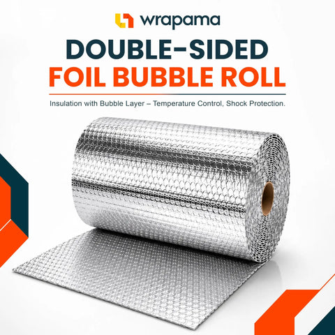 Pro Grade Double Bubble Foil Insulation Roll With Heavy Duty Reflective Radiant Barrier For Straight Up Thermal Control And Hella Dependable Shipping Protection 12 Inch Wide 125 Feet Long on a white background.