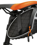 Under Seat Bike Bag For Mountain And Road Bikes With 3D Shell Design Waterproof Zippers low profile under-saddle bag attached to bike seat.