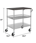 Heavy Duty 3 Tier Utility Cart With Wood Top, Steel Service Cart On Wheels, NSF Listed Food Service Trolley, 500 Lb Capacity, Industrial Strength Rolling Cart With Handle For Kitchen, Garage Or Shop
