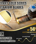 Hiinny titanium oscillating blades, 6-piece universal set for metal, wood and plastics, shown on a cordless multitool.
