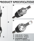 Nissan Altima 2.5L Front CV Axle Shaft Assembly Pair Fit 2007-2013 Not Hybrid Also Compatible With Rogue 2008-2013 And Rogue Select 2014-2015 Front Wheel Drive Only Driver And Passenger Side Easy Install, showing detailed specifications of inner and outer spline measurements.