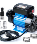 Heavy Duty Electric Oil Transfer Pump 110V Generating 18 Gpm with accessories for diesel fuel transfer in workshops.