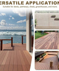 Side view of outdoor deck with sea view, showcasing Adjustable Deck Support Pedestal Kit With Leveling Blocks And Screws, Height Ranges From One And One Sixteenth To Two And Three Eighths Inches, Weatherproof Plastic Deck Base, includes 24 Screws, Tape And Screwdriver For Quick Joists And Flooring set.