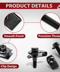 50 Pcs M6x1.0 Automotive Body Bolts And U Nut Clips Kit showing smooth finish, precision threads, and U-clip design