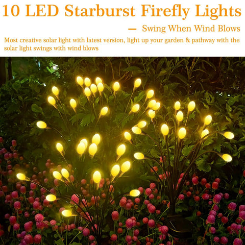 Six Pack 10 LED Solar Garden Lights With Swaying Firefly Design Waterproof Outdoor Decor For Lawn Shrubs And Patio Warm White LEDs That Charge By Day And Shine At Night Solar Powered Pathway And Garden Lighting