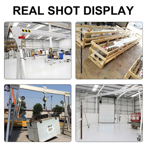 Portable Folding Gantry Crane, Heavy Duty Aluminum Alloy Lift rated for two thousand two hundred pounds in workshop setting.