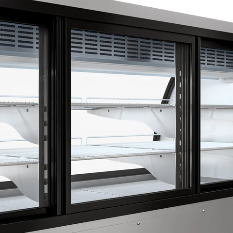 Top Shelf 82 Inch Commercial Deli Case And Meat Display Refrigerator With Heavy Duty Stainless Steel Curved Glass Front shelves.