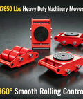 8 Ton 17650 Lb Capacity Machinery Moving Dolly With Roller Skate Wheels, 360 Degree Rotatable PU Directional Rollers, Red