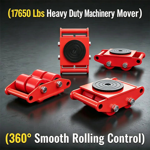 8 Ton 17650 Lb Capacity Machinery Moving Dolly With Roller Skate Wheels, 360 Degree Rotatable PU Directional Rollers, Red
