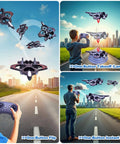 Foam RC Airplane With LED Lights Remote Control Fighter Jet For Night Flights Outdoor 360 Degree Flip And Spin Stunts Easy Takeoff For Beginners And Adults flying in city skyline with child controlling remote.