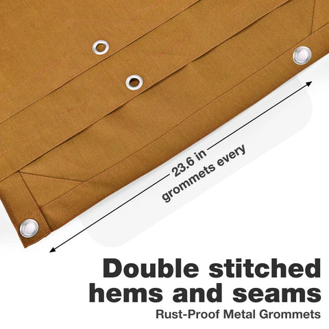 Close-up of Beefy Heavy Duty Canvas Tarp 10x12 Ft 12 Oz 350 GSM showing double-stitched hems and rustproof grommets.