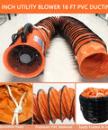 Portable 12 Inch Axial Exhaust Fan With Powerful 790W 7A Motor, High Velocity, orange color with 16 ft PVC duct hose