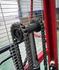 Close-up view of Heavy Duty Drum Lifter And Rotator Tool For 55 Gallon Steel Or Plastic Barrels with chain mechanism showing detail.