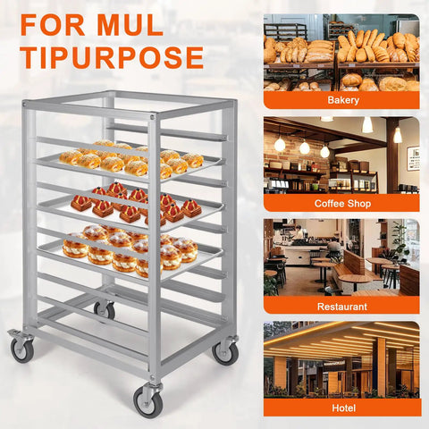 Heavy Duty 9 Tier Commercial Cooling Rack With Smooth Roll Locking Casters, Solid Aluminum Build, Space Saving Bakery Sheet Pan Holder, Sick Storage Cart For Any Bustling Kitchen Crew