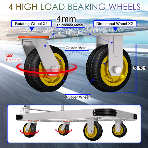 Heavy Duty Platform Cart With 6 Inch Wheels And 2000 Lbs Capacity Steel Large Flatbed Dolly features high load bearing wheels