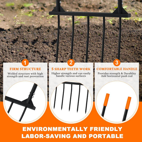 Broad Fork Garden Tool With Ergonomic Design For Farms And Home Gardens, Easy Soil Turning And Weeding, 5 Tine Hand Cultivator