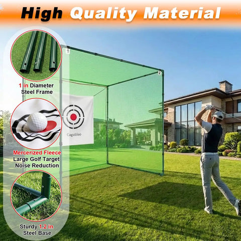 Heavy Duty Golf Driving Cage With 1 Inch Steel Frame For Backyard Garage And Indoor Simulator Noise Reduction Design 10x10x10 Ft