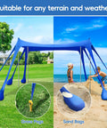 Beach Tent Sun Shelter 10x10ft Portable Shade Canopy UPF50 Sun Protection With 8 Sandbags and Ground Pegs in use on grass and sand