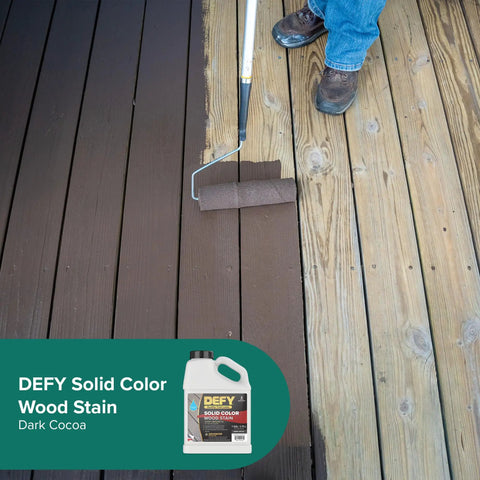 Applying Dark Cocoa Solid Color Wood Stain For Decks And Fences UV Resistant Opaque Finish That Hides Imperfections 1 Gallon