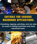 Metalworking 200 cutting fluid collage showing machining sparks and milling scenes with a dark blue banner.