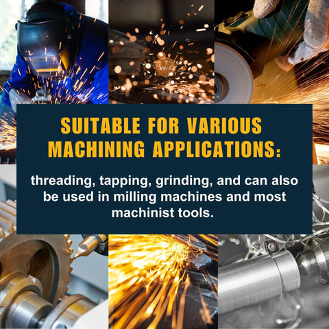 Metalworking 200 cutting fluid collage showing machining sparks and milling scenes with a dark blue banner.