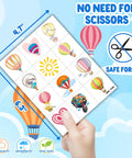 Hot Air Balloon Themed Temporary Tattoos Set For Kids 96 Pcs Pre Cut Stickers, sheet showing colorful balloon designs.